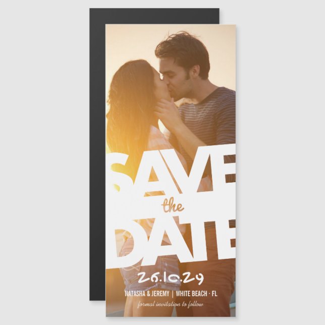 Modern Bold Tilt Save The Date Photo Magnet Card (Front/Back)