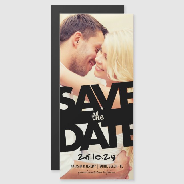 Modern Bold Tilt Save The Date Photo Magnet Card (Front/Back)