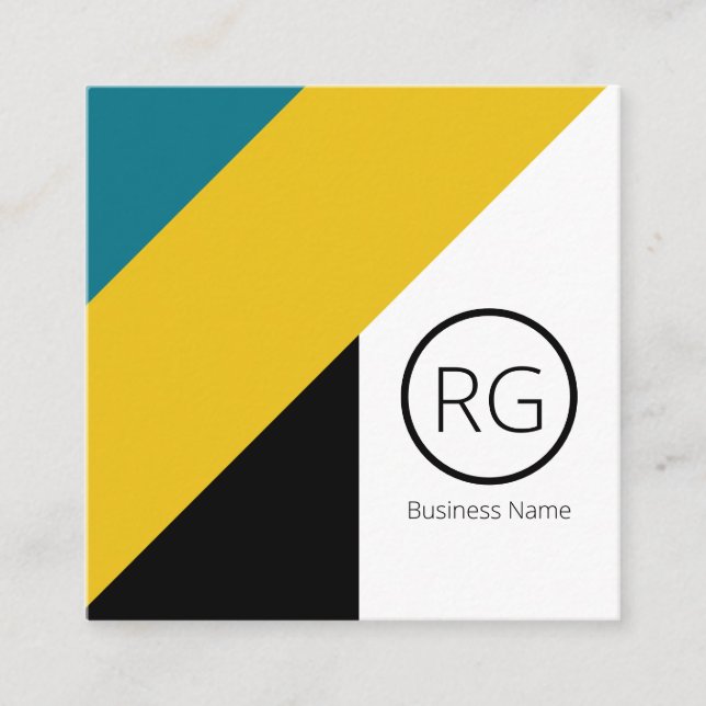 Modern Bold Tones Monogrammed Personalized Square Business Card (Front)