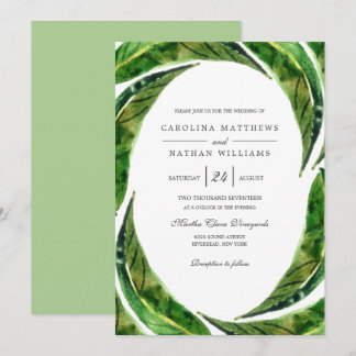 Modern Bold Tropical Leaves Wedding  | Light Invitation