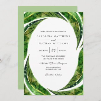 Modern Bold Tropical Leaves Wedding  | Light Invitation