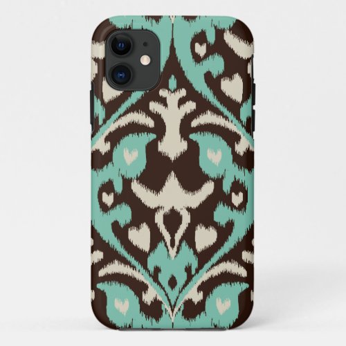 Modern bold turquoise brown ikat tribal pattern iPhone 11 case