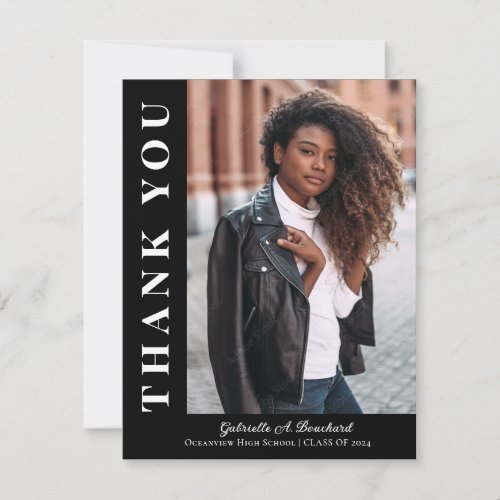 Modern Bold Two Photo Graduation Thank You Card 