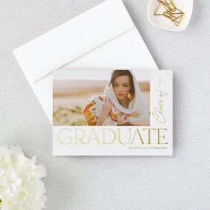 Modern Bold Type Graduate Graduation Photo Party  Foil Invitation