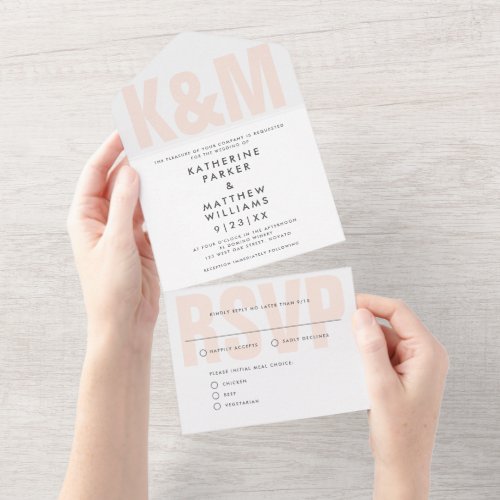 Modern Bold Type  Monogram Wedding Blush Pink All In One Invitation