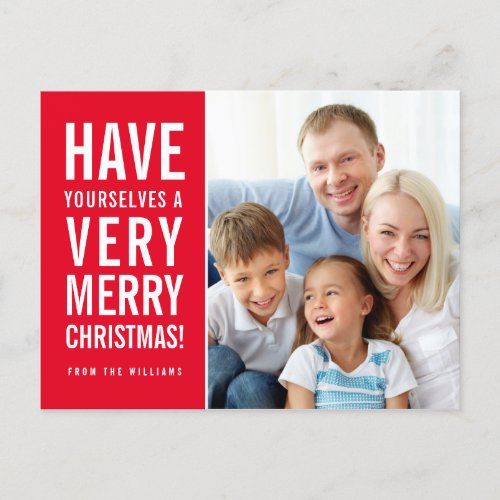 MODERN BOLD TYPE simple very merry christmas red Holiday Postcard