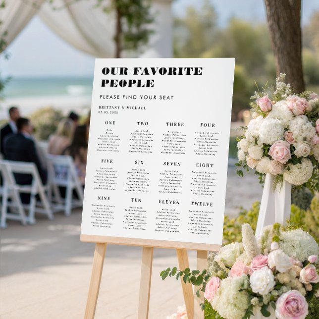 Modern Bold Typography 12 Tables Wedding Seating Foam Board (Creator Uploaded)