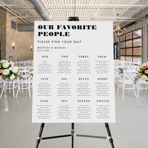 Modern Bold Typography 12 Tables Wedding Seating Foam Board