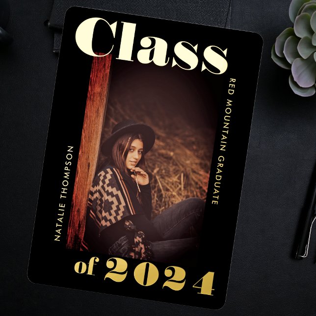 Modern Bold Typography 2024 Graduation Party Black Foil Invitation (Creator Uploaded)