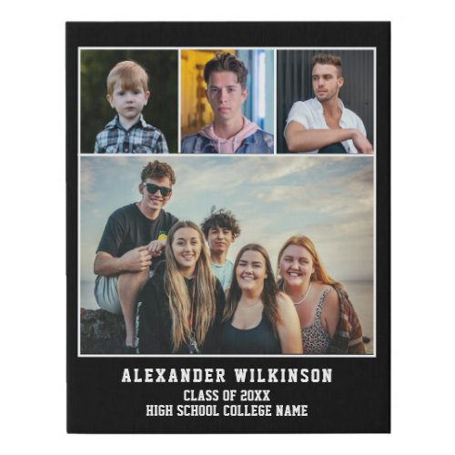 Modern Bold Typography 4 Photo Collage Graduation Faux Canvas Print