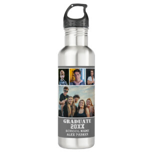 Modern Bold Typography 4 Photo Collage Graduation Stainless Steel Water Bottle