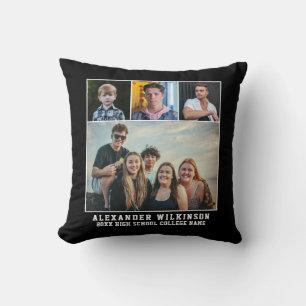 Modern Bold Typography 4 Photo Collage Graduation Throw Pillow
