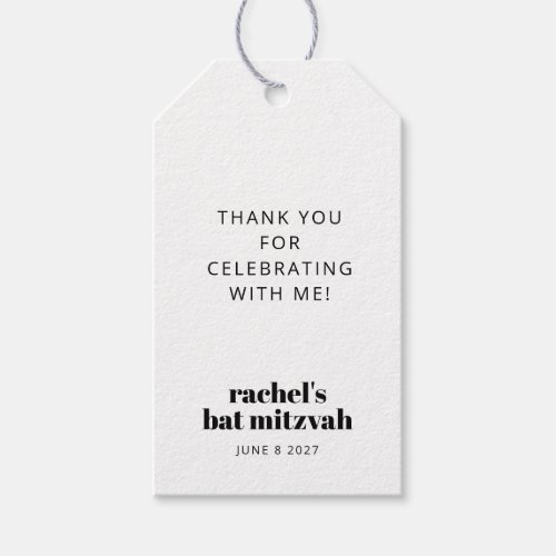 Modern Bold Typography Black and White Bat Mitzvah Gift Tags