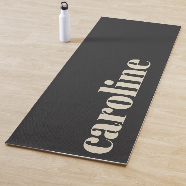 Modern Bold Typography Black Monogrammed Name  Yoga Mat (In Situ)