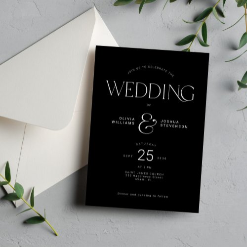 Modern bold typography black wedding invitation