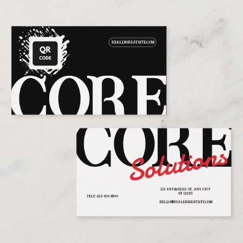 Modern Bold Typography Black White and Red QR Code Business Card