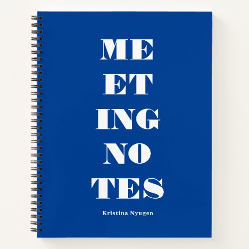 Modern Bold Typography Blue Meeting Notes Notebook