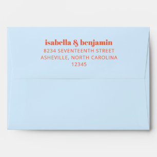 Modern Bold Typography Blue Orange Wedding Envelope