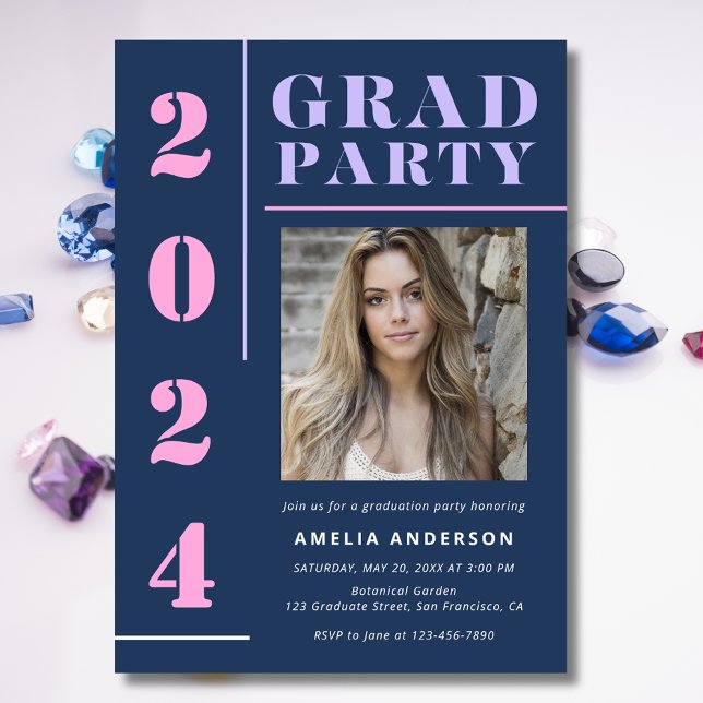 Modern Bold Typography Blue Photo Graduation Party Invitation (Creator Uploaded)