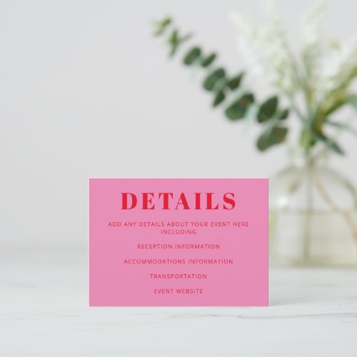 Modern Bold Typography Bright Pink and Red Wedding Enclosure Card