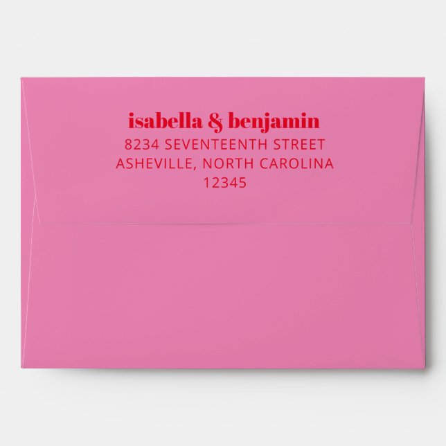 Modern Bold Typography Bright Pink and Red Wedding Envelope (Back (Top Flap))