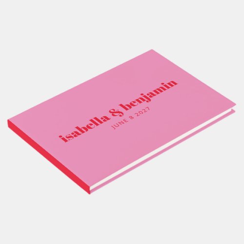 Modern Bold Typography Bright Pink and Red Wedding Guest Book