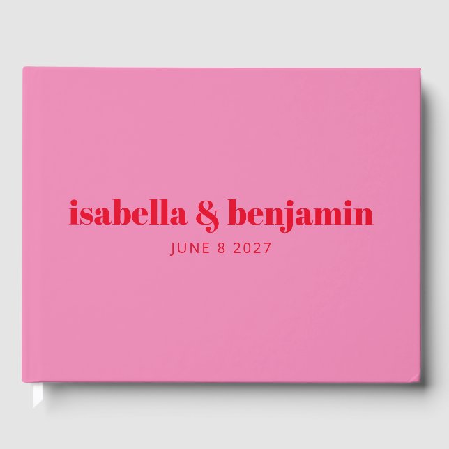 Modern Bold Typography Bright Pink and Red Wedding Guest Book (Front)