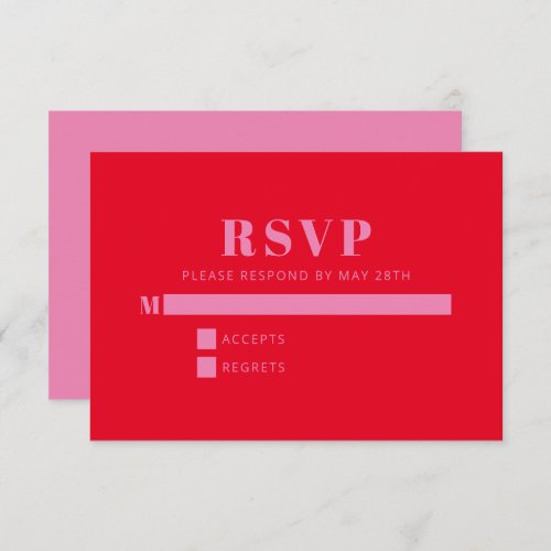 Modern Bold Typography Bright Pink and Red Wedding RSVP Card
