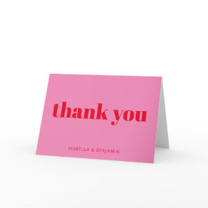 Modern Bold Typography Bright Pink and Red Wedding Thank You Card