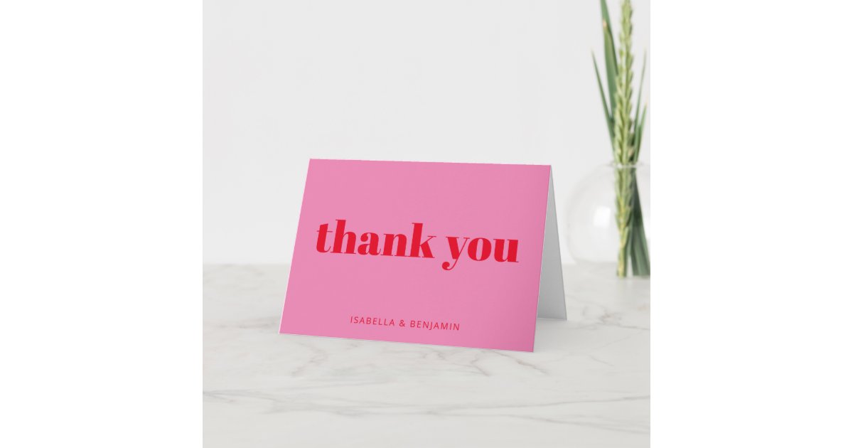 Modern Bold Typography Bright Pink and Red Wedding Thank You Card | Zazzle