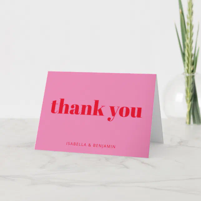 Modern Bold Typography Bright Pink and Red Wedding Thank You Card | Zazzle