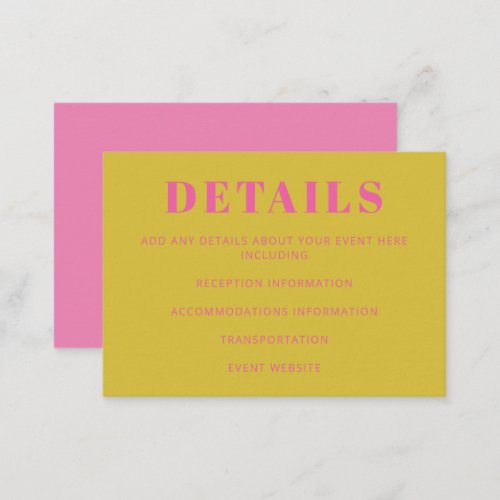 Modern Bold Typography Bright Pink Yellow Wedding Enclosure Card