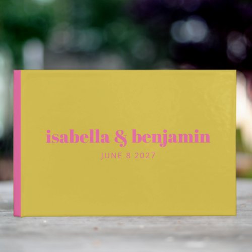 Modern Bold Typography Bright Pink Yellow Wedding Guest Book