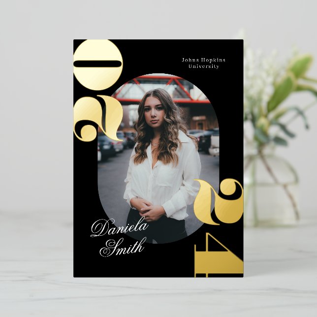Modern Bold Typography Class of 2024 Graduation Foil Invitation (Standing Front)