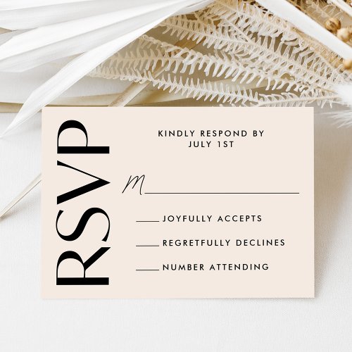 Modern Bold Typography Cream Wedding RSVP Card