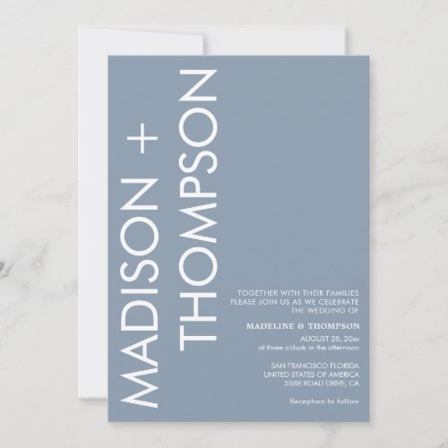 Modern Bold Typography Dusty Blue Wedding Invitation