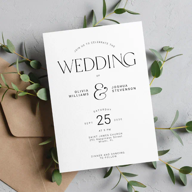 Modern bold typography elegant wedding invitation | Zazzle