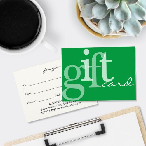 Modern Bold Typography Green White Gift Card