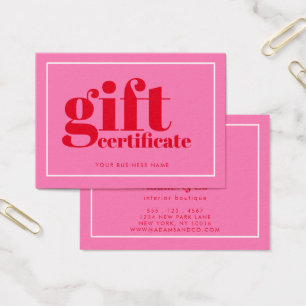 Modern Bold Typography Hot Pink Gift Certificate
