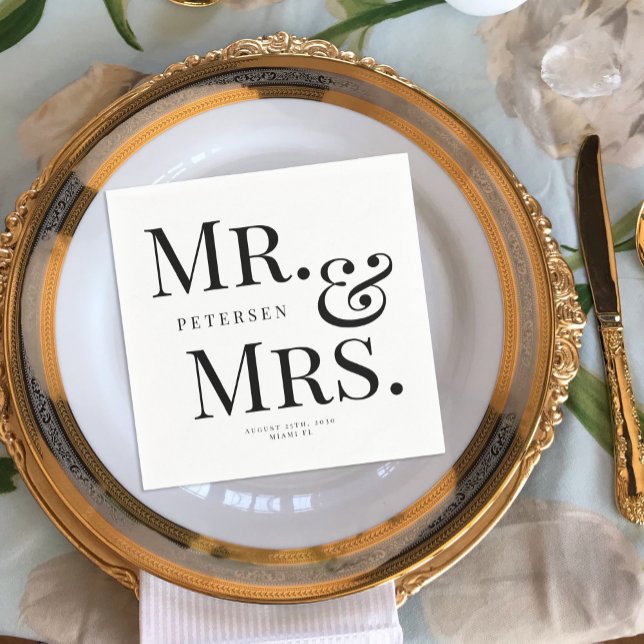 Modern bold typography Mr and Mrs wedding  Napkins (Creator Uploaded)