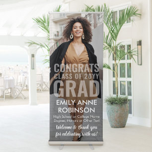 Modern Bold Typography Overlay Graduation Photo Retractable Banner