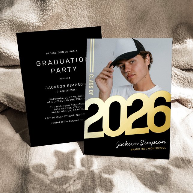 Modern Bold Typography Photo Grad Gold Foil Invitation (Creator Uploaded)