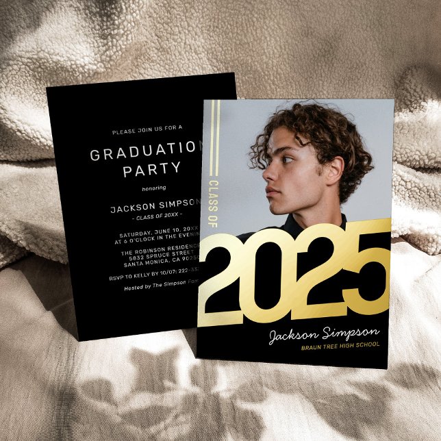 Modern Bold Typography Photo Grad Gold Foil Invitation (Creator Uploaded)