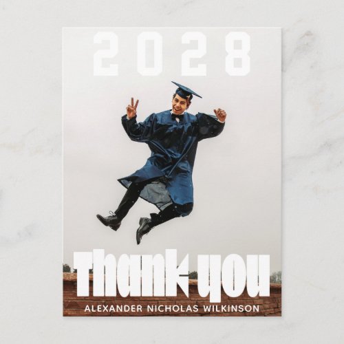 Modern Bold Typography Photo Graduation Thank You Postcard