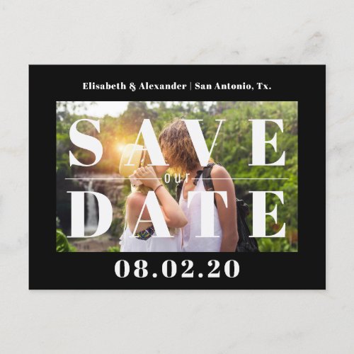 Modern bold typography photo wedding save the date announcement postcard