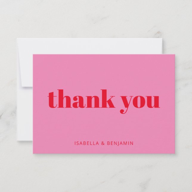 Modern Bold Typography Pink and Red Custom Wedding Thank You Card (Front)