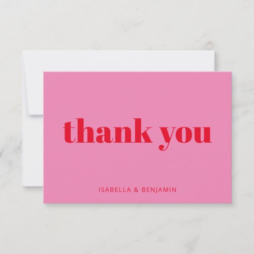 Modern Bold Typography Pink and Red Custom Wedding Thank You Card