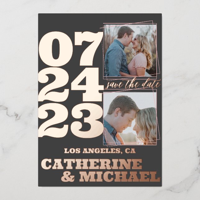 Modern Bold Typography Rose Gold & Gray  Foil Invitation (Front)