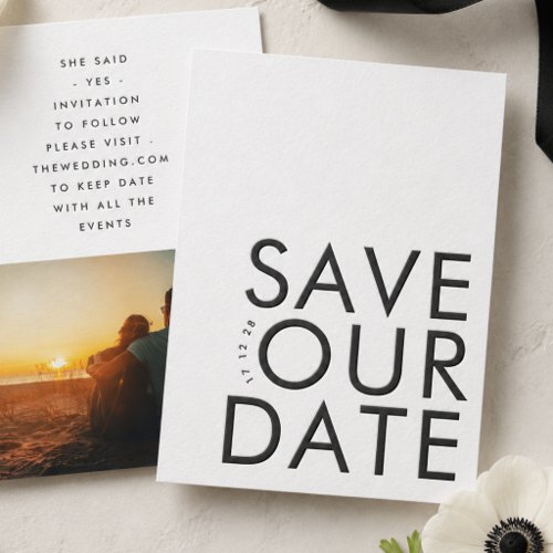 Modern Bold Typography Save the Date Wedding Letterpress Photo Cards