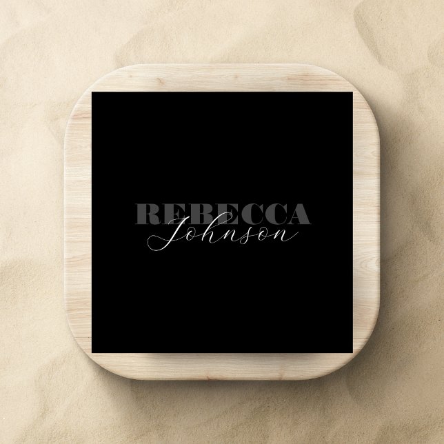 Modern Bold Typography Script Minimal Black White Square Business Card (Creator Uploaded)